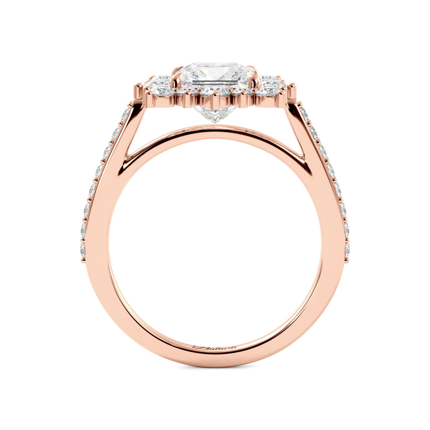 Princess Cut 1/2 Eternity Round Pedal Halo Engagement Ring - Balacia