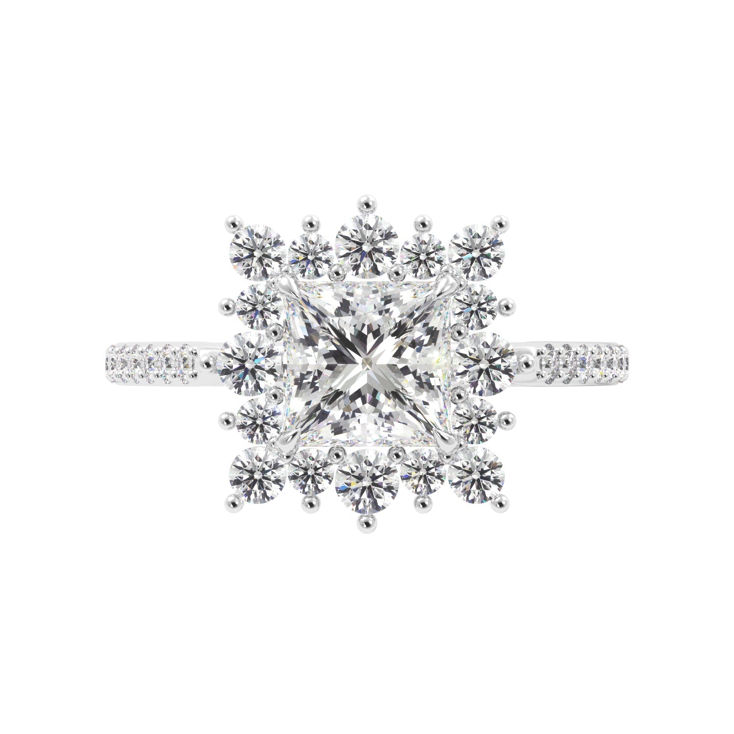 Princess Cut 1/2 Eternity Round Pedal Halo Engagement Ring - Balacia