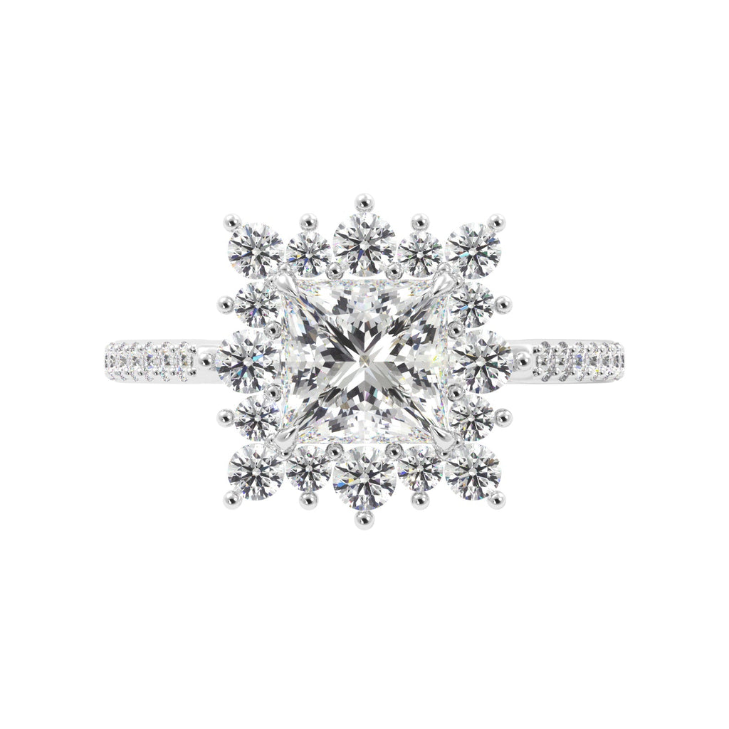 Princess Cut 1/2 Eternity Round Pedal Halo Engagement Ring - Balacia