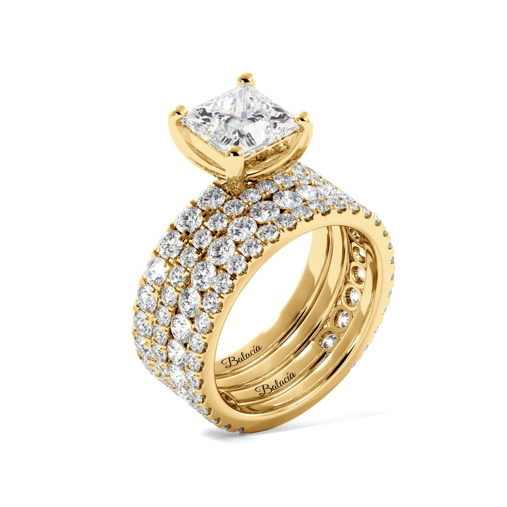 Princess Cut Gold Engagement Ring Set