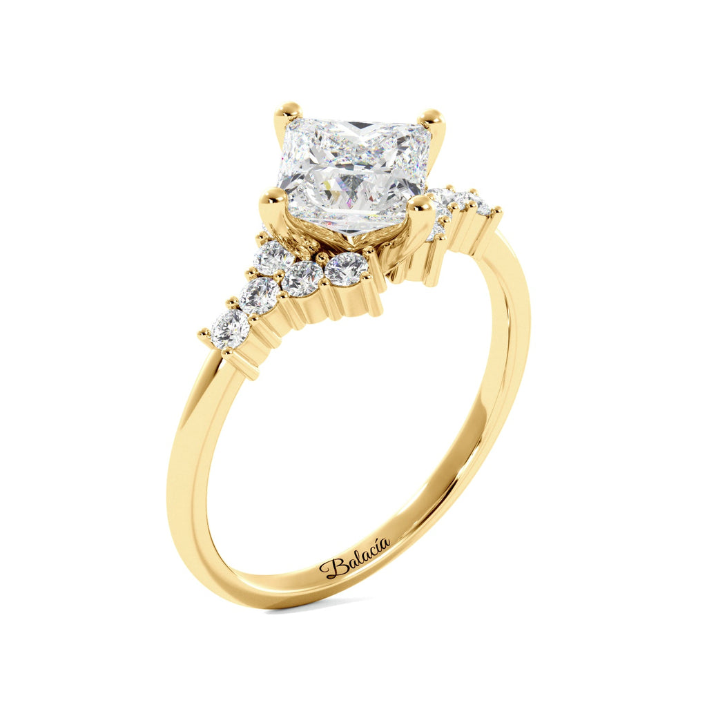 Princess Cut Cluster Sides Engagement Ring - Balacia