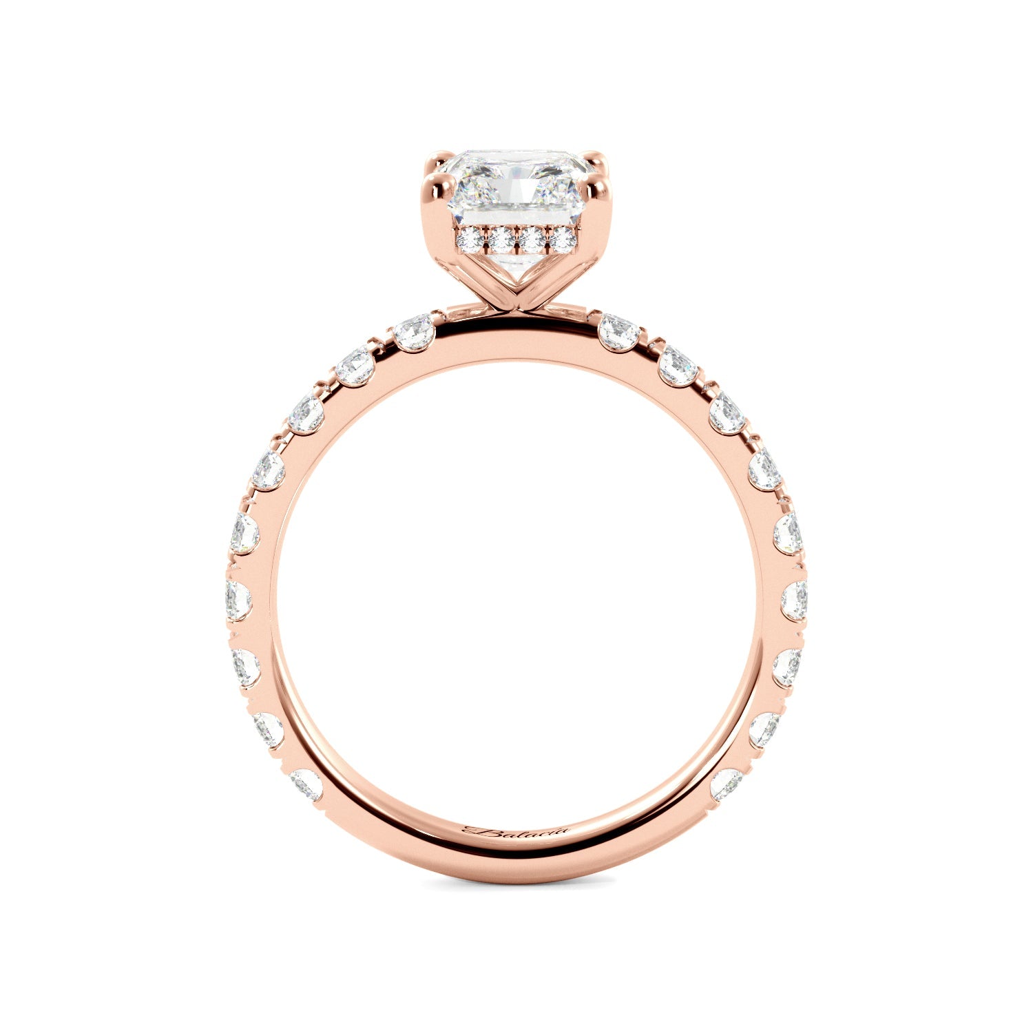 Radiant Cut 3/4 Eternity Hidden Halo Engagement Ring - Balacia