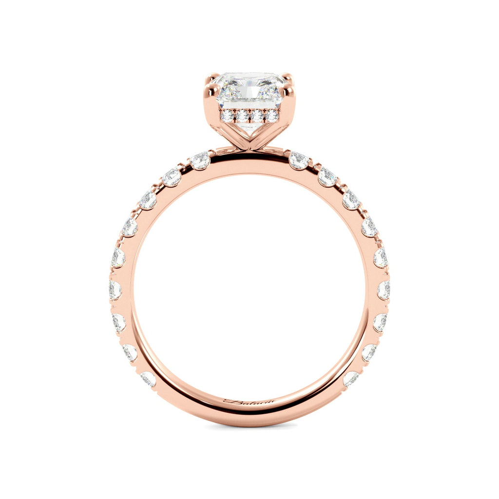 Radiant Cut 3/4 Eternity Hidden Halo Engagement Ring - Balacia