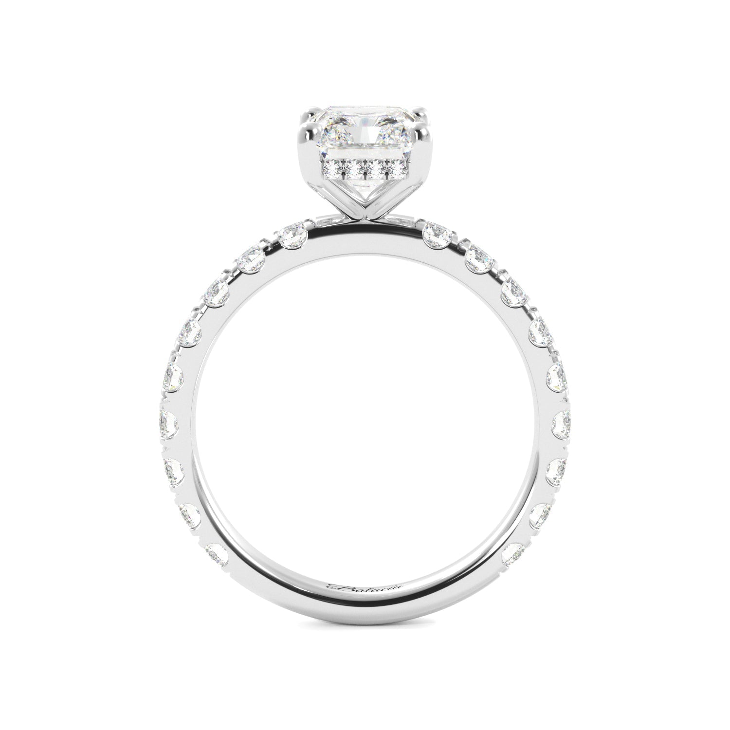 Radiant Cut 3/4 Eternity Hidden Halo Engagement Ring - Balacia