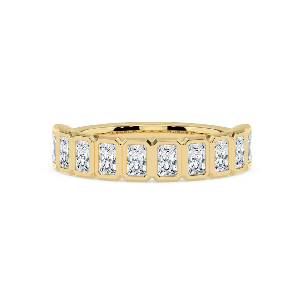Radiant Diamond Bezel Half Eternity Yellow Gold Band