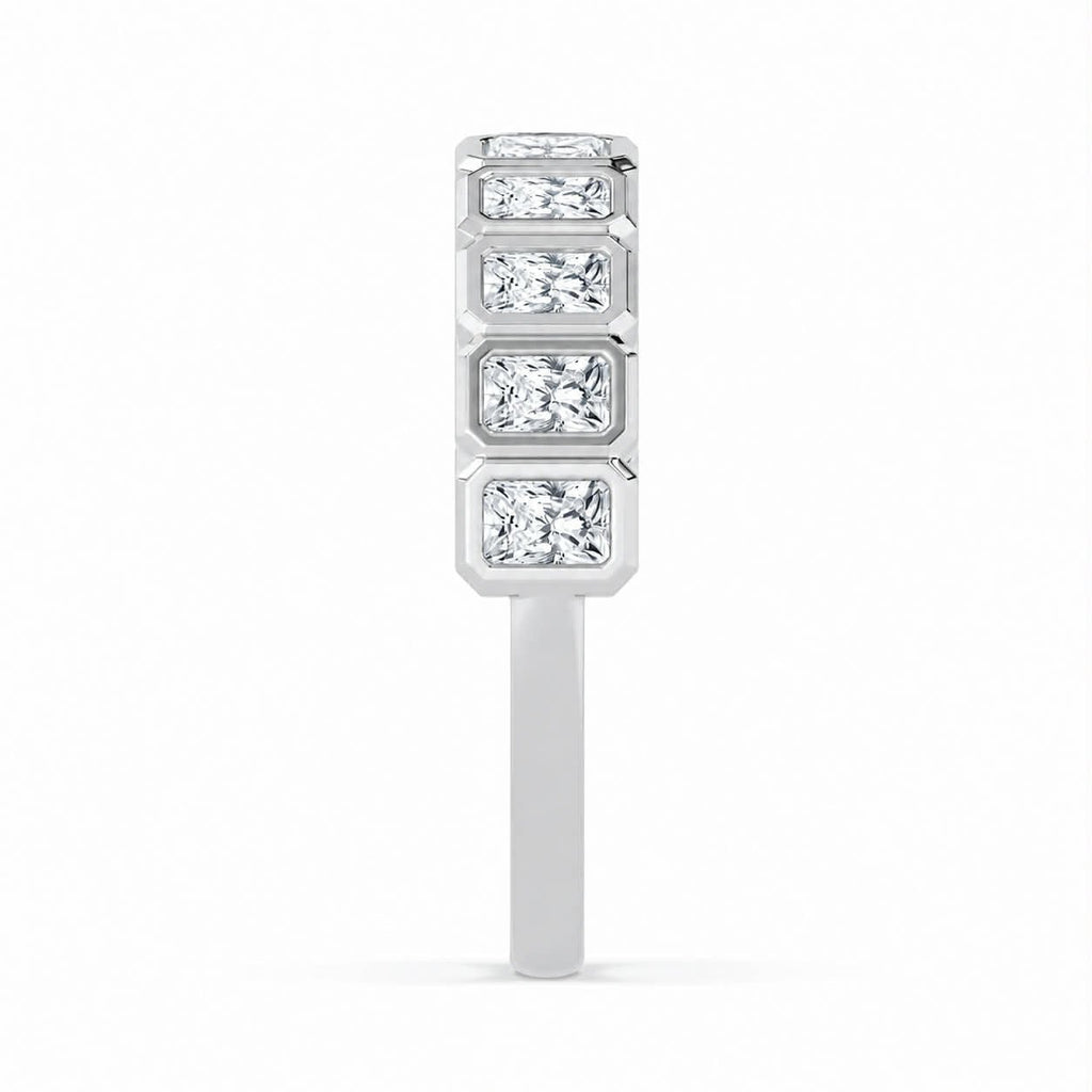 Radiant Diamond Bezel Half Eternity White Gold Band Side View