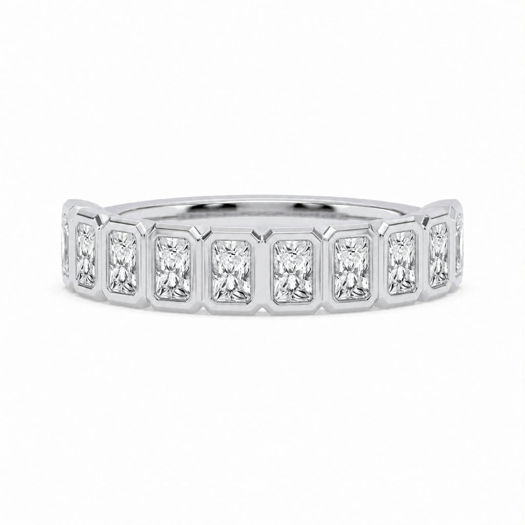 Radiant Diamond Bezel Half Eternity White Gold Band