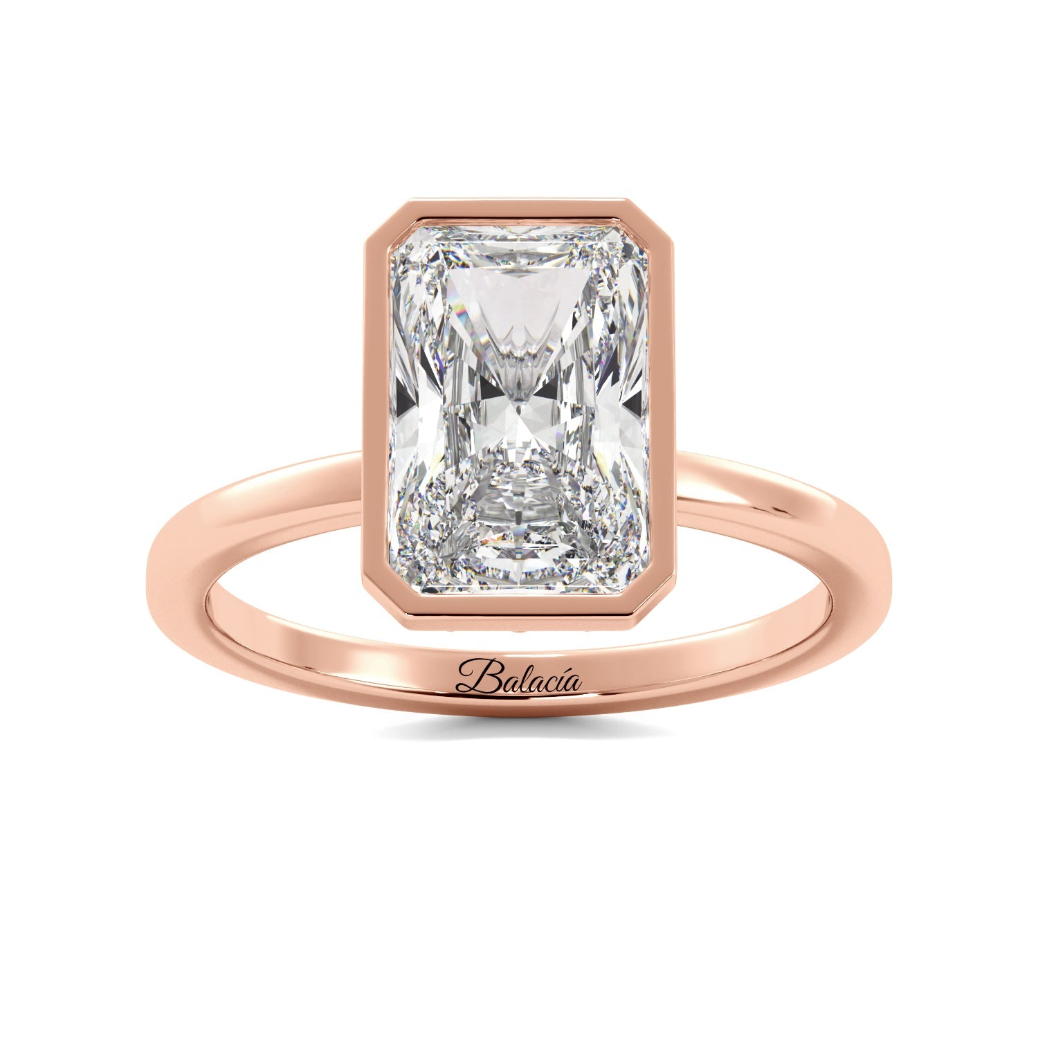 Rose Gold Radiant Cut Diamond Solitaire Bezel Engagement Ring