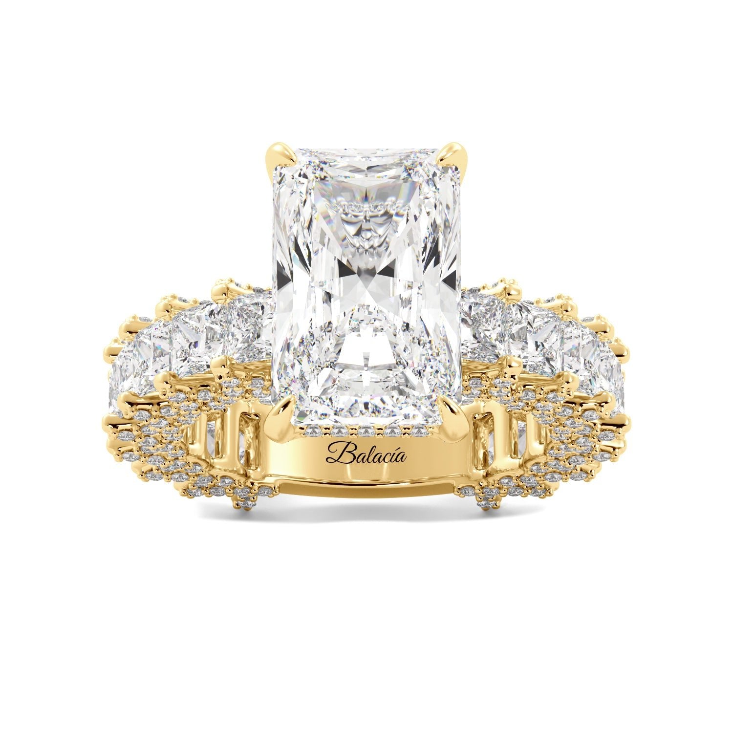 Radiant cut princess cut side diamonds iced out engagement ring