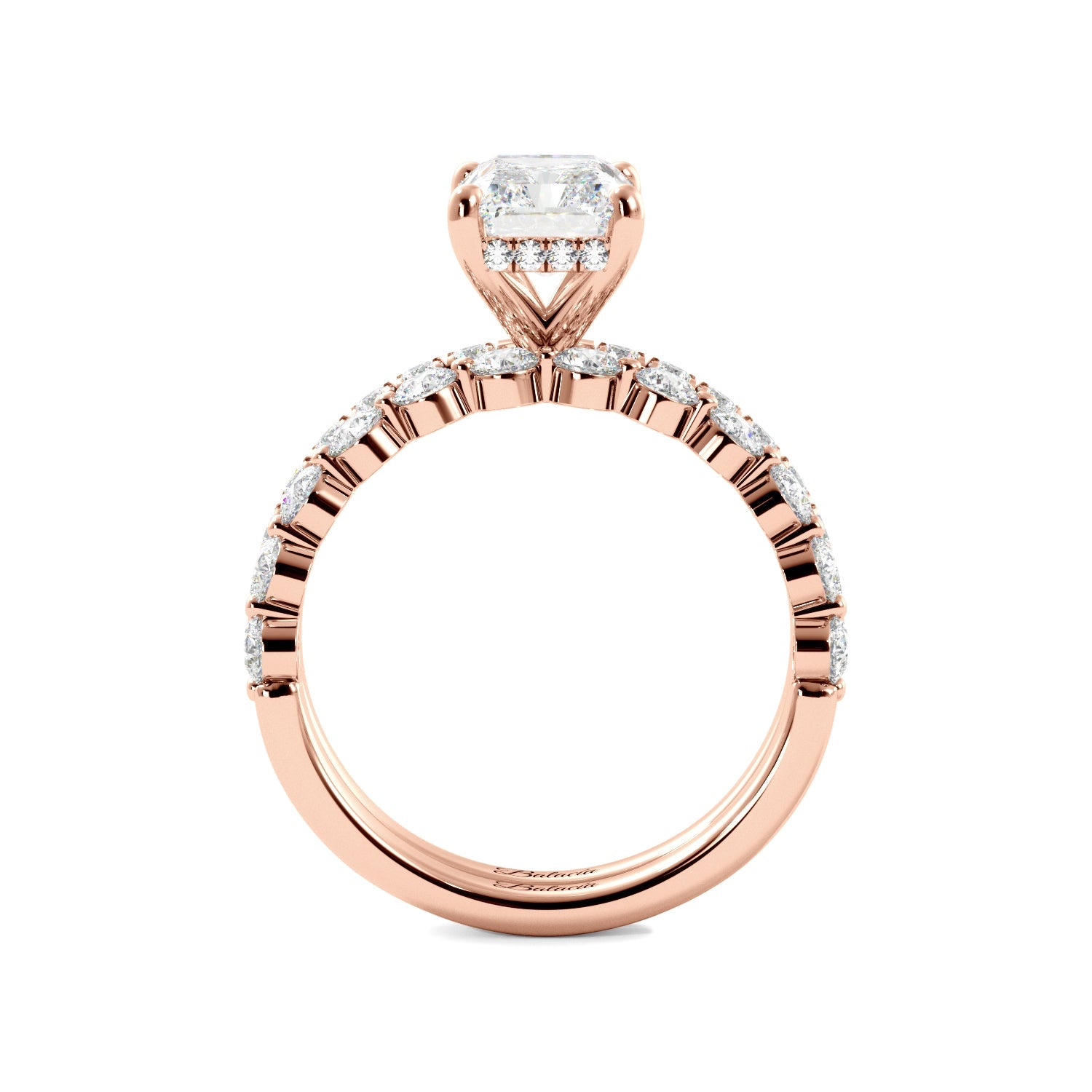Radiant Cut Hidden Halo Engagement Ring Wedding Set - Balacia