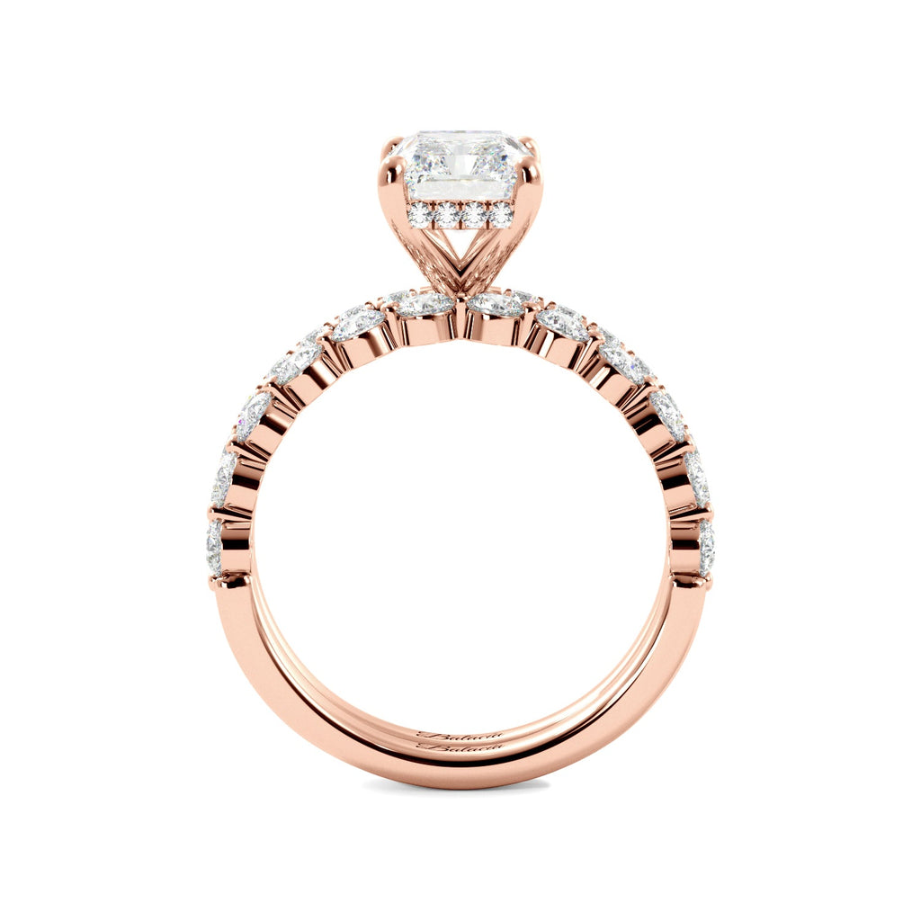 Radiant Cut Hidden Halo Engagement Ring Wedding Set - Balacia