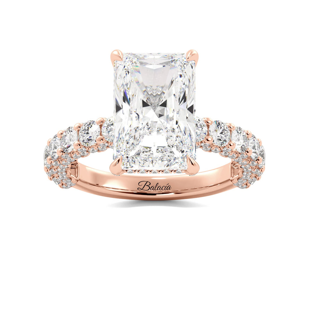 Radiant Cut Iced Out Diamond Engagement Ring rose gold