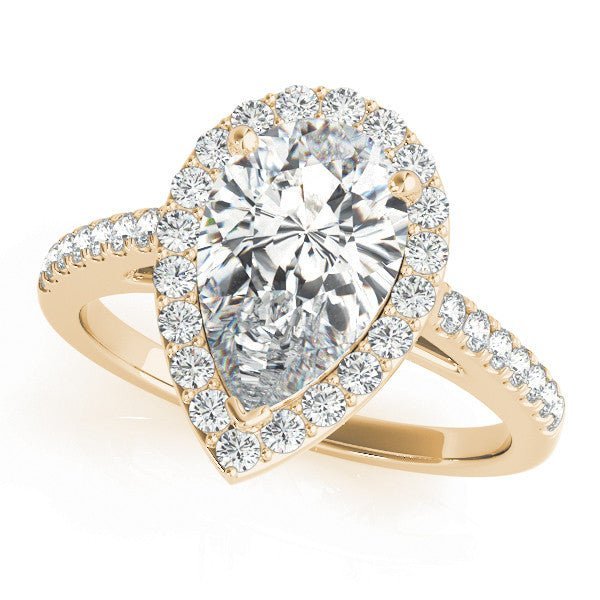 gold pear diamond halo engagement ring