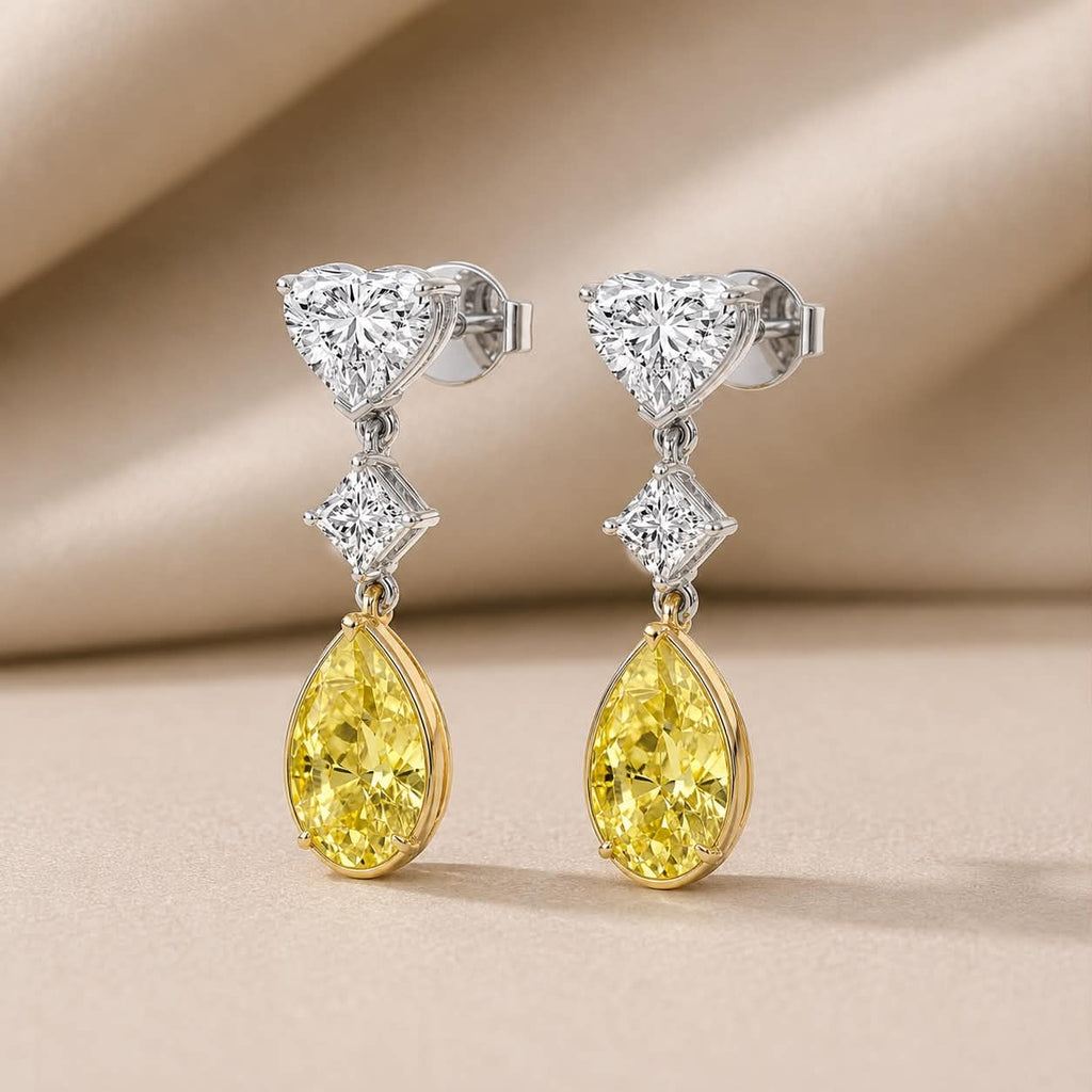 Romantic Yellow Pear diamond Drop Earrings Side