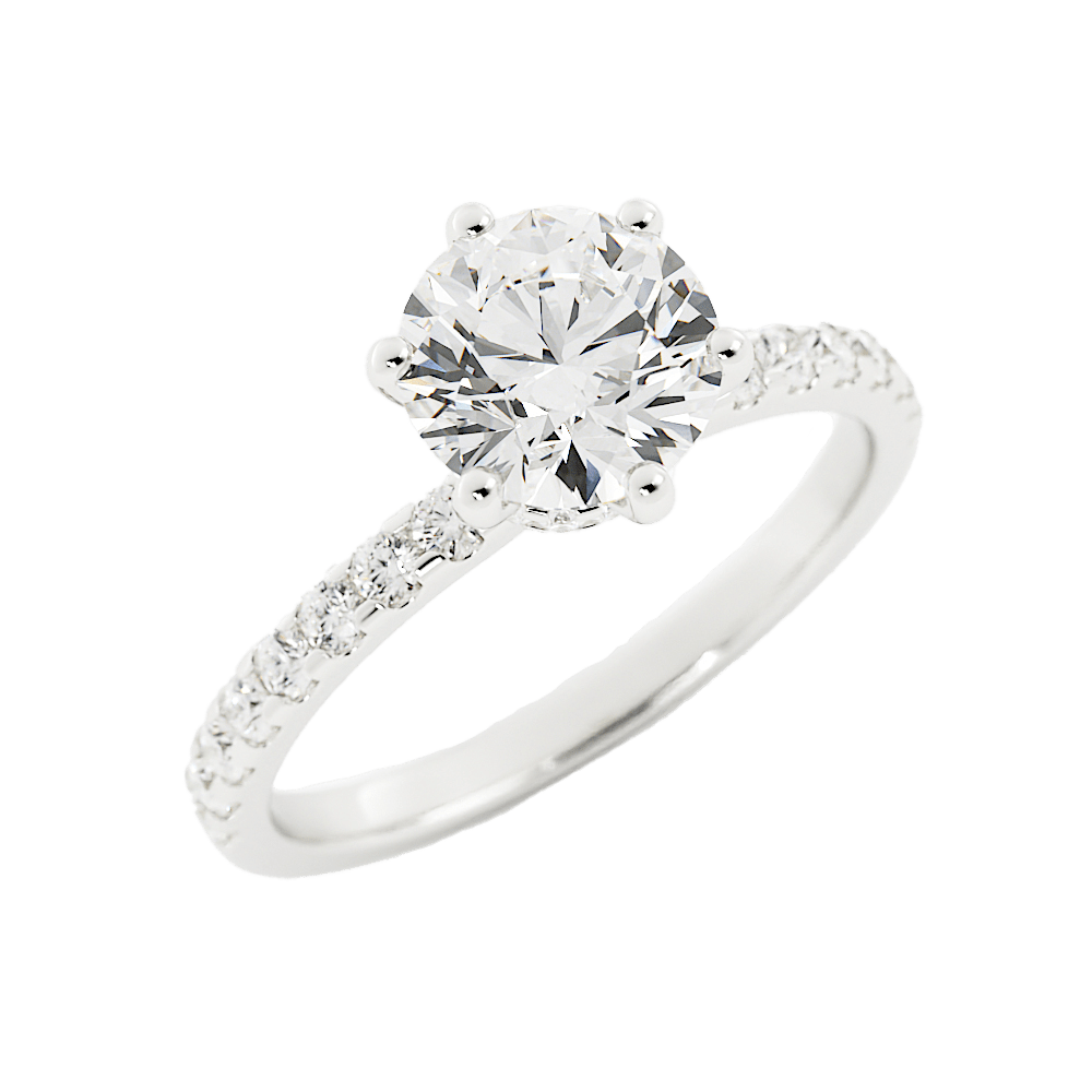 Round Brilliant Moissanite Ring Six - Prong Setting Pave Band - Balacia
