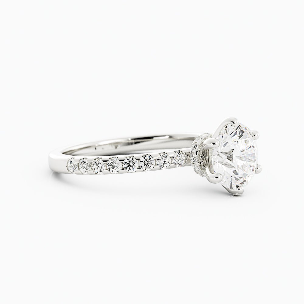 Round Brilliant Moissanite Ring Six - Prong Setting Pave Band - Balacia
