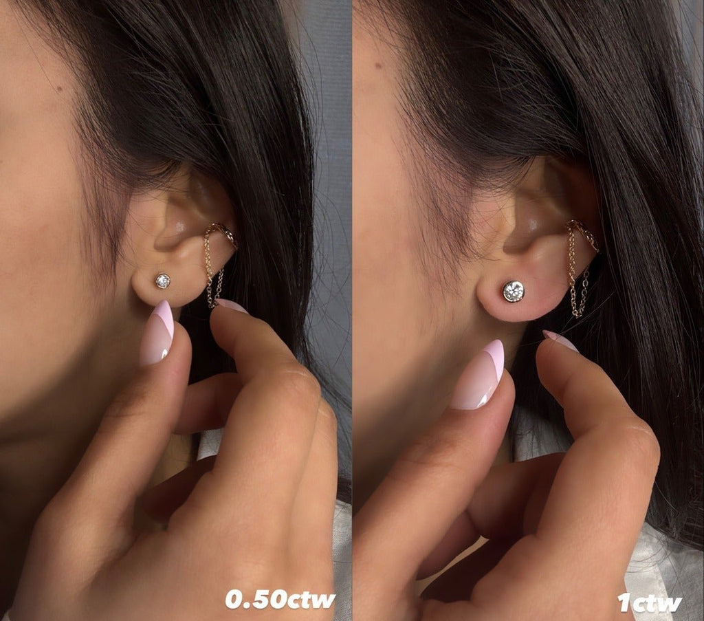 lab diamond bezel gold earrings ctw