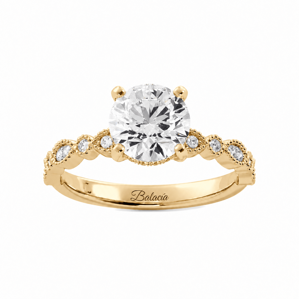 Round Diamond Milgrain Ring Yellow Gold