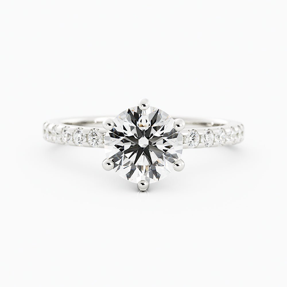 Round Diamond Solitaire Ring Pave Band Hidden Halo Accent - Balacia
