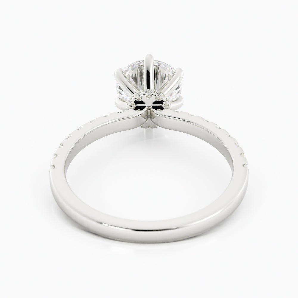 Round Diamond Solitaire Ring Pave Band Hidden Halo Accent - Balacia