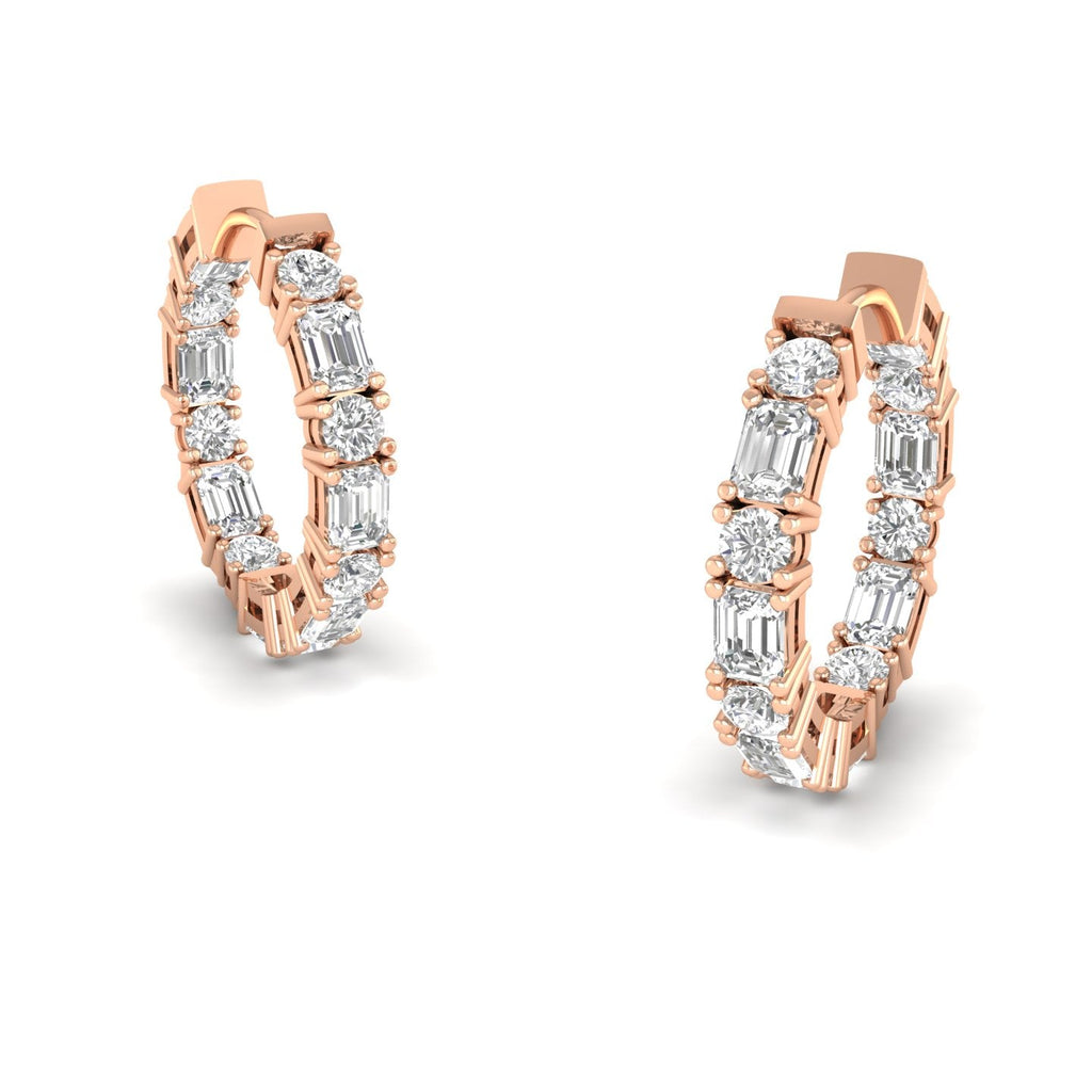 Round & Emerald Cut Diamond Hoops Earrings - Balacia