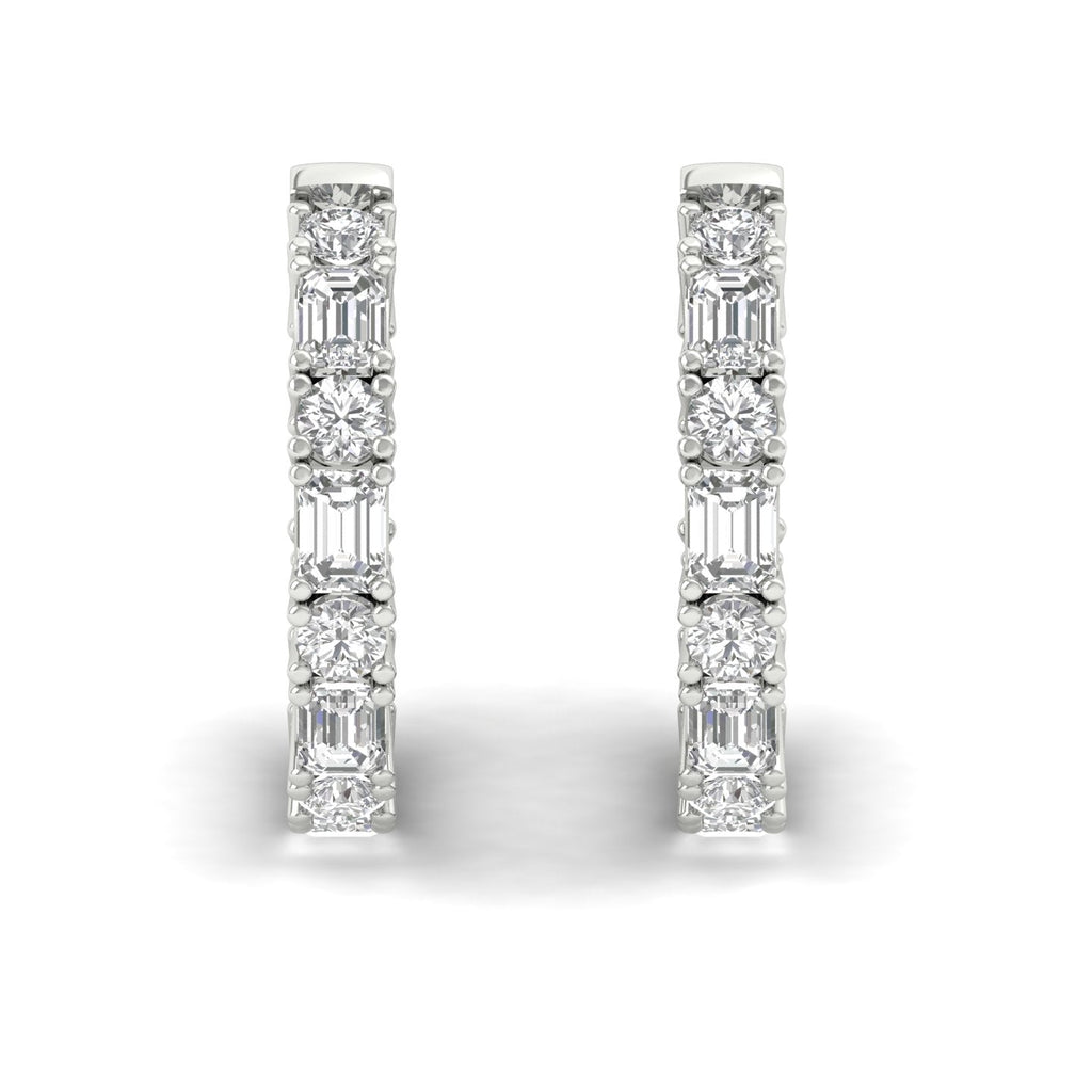 Round & Emerald Cut Diamond Hoops Earrings - Balacia