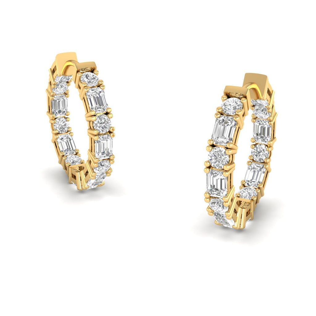 Round & Emerald Cut Diamond Hoops Earrings - Balacia