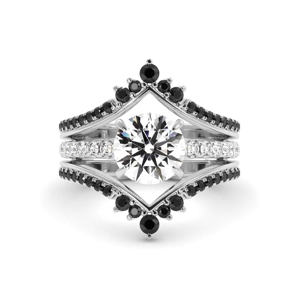 Round Engagement Ring Black Diamond Enhancer set