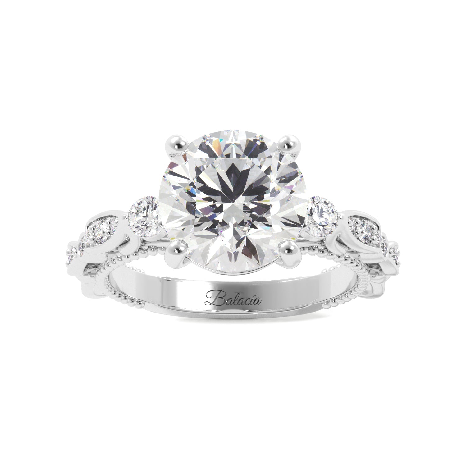 Round Fancy Floral Cathedral Engagement Ring - Balacia