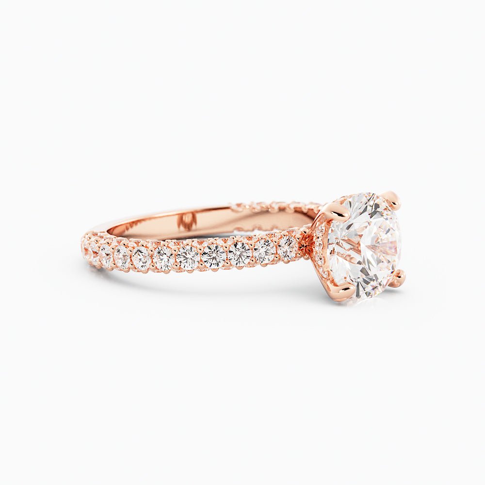 Round Moissanite Engagement Ring Four - Prong Setting Pavé - Set Band - Balacia