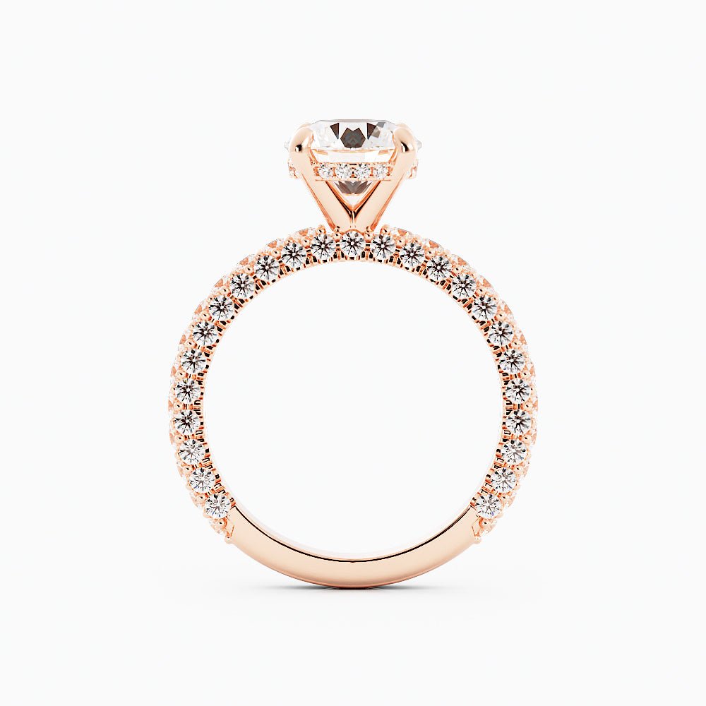 Round Moissanite Engagement Ring Four - Prong Setting Pavé - Set Band - Balacia