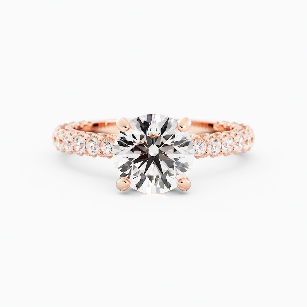 Round Moissanite Engagement Ring Four - Prong Setting Pavé - Set Band - Balacia