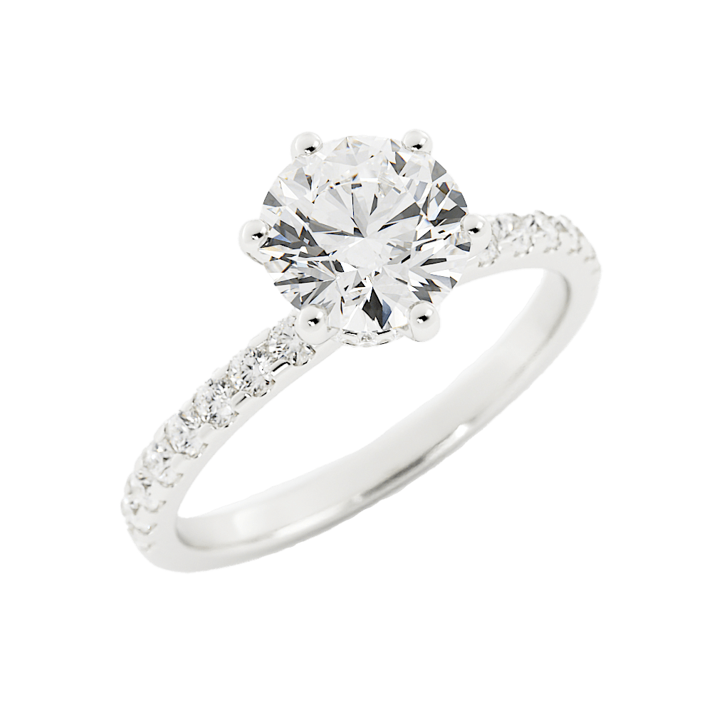 Round Moissanite Engagement Ring Six - Prong Setting Pavé - Set - Balacia