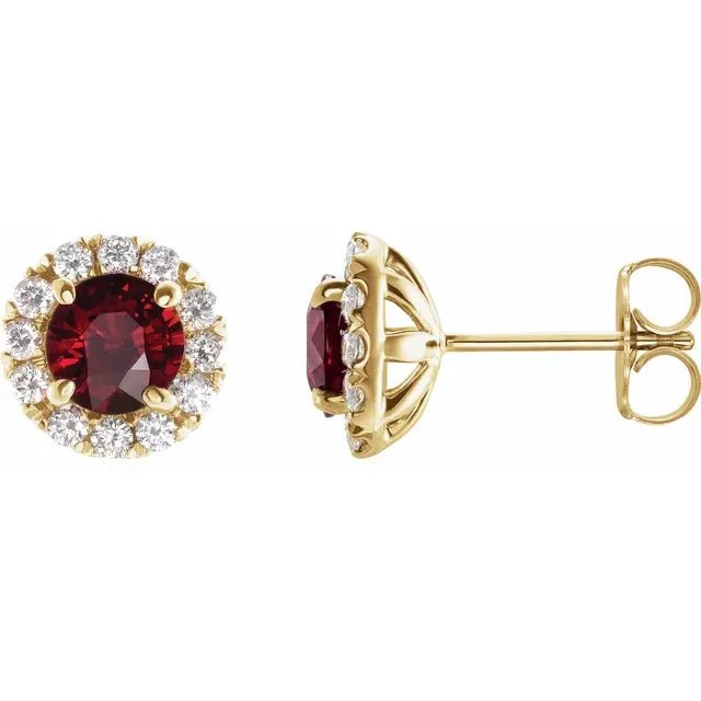 Round Garnet Halo Earrings Side View