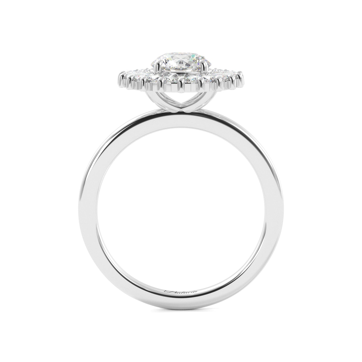 Round Tapered Baguette Halo Solitaire Diamond Engagement Ring - Balacia