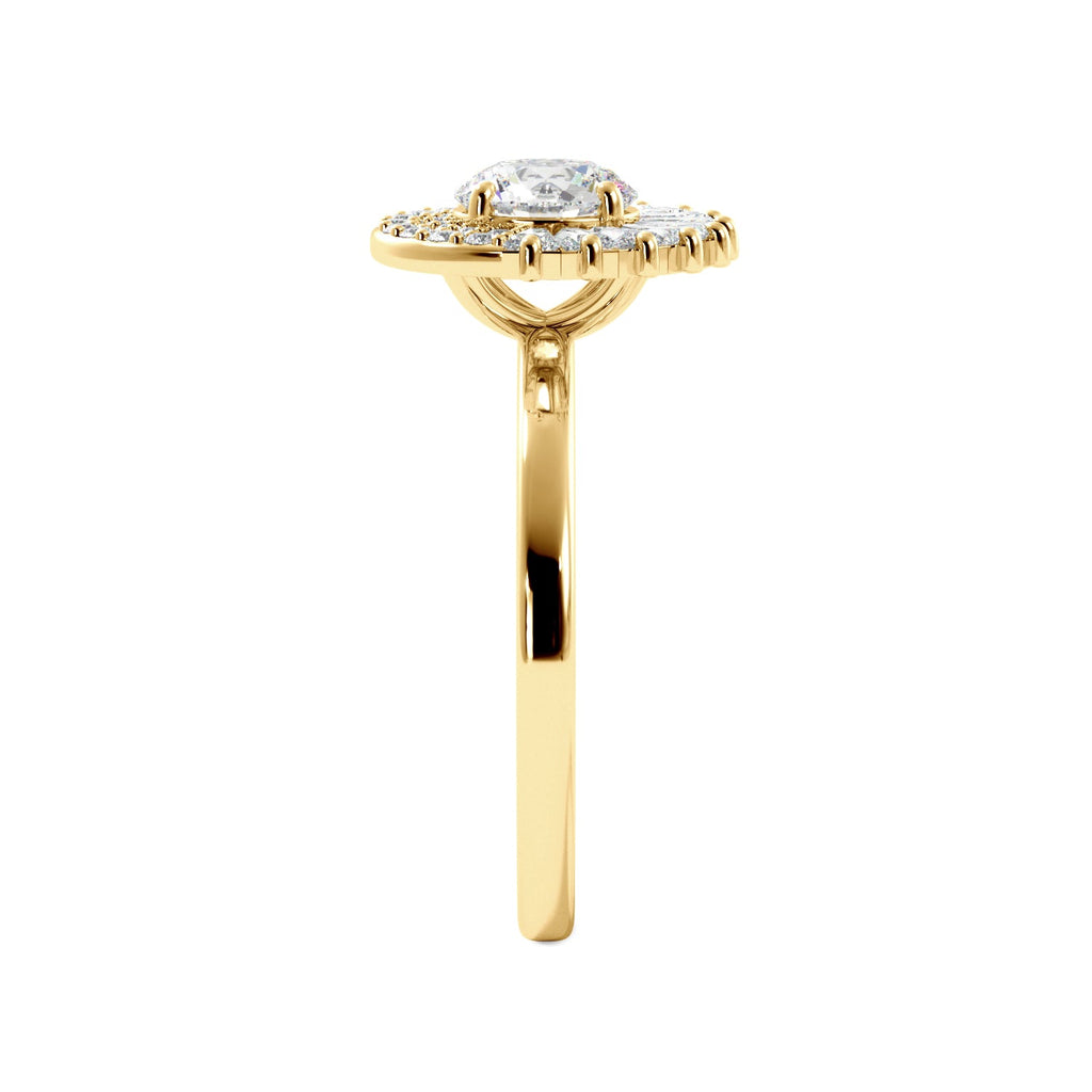 Round Tapered Baguette Halo Solitaire Diamond Engagement Ring - Balacia