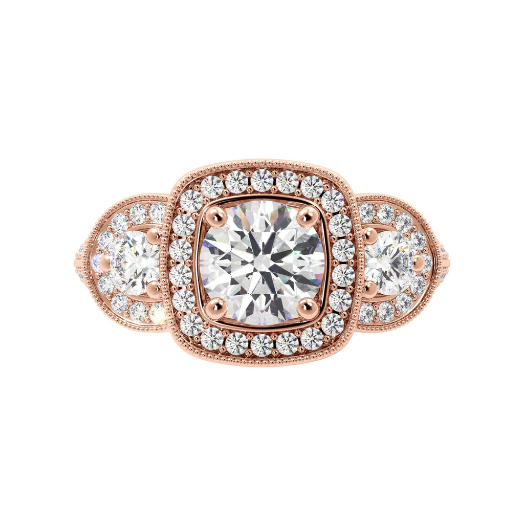 Round Three Stone Vintage Glam Diamond Engagement Ring - Balacia