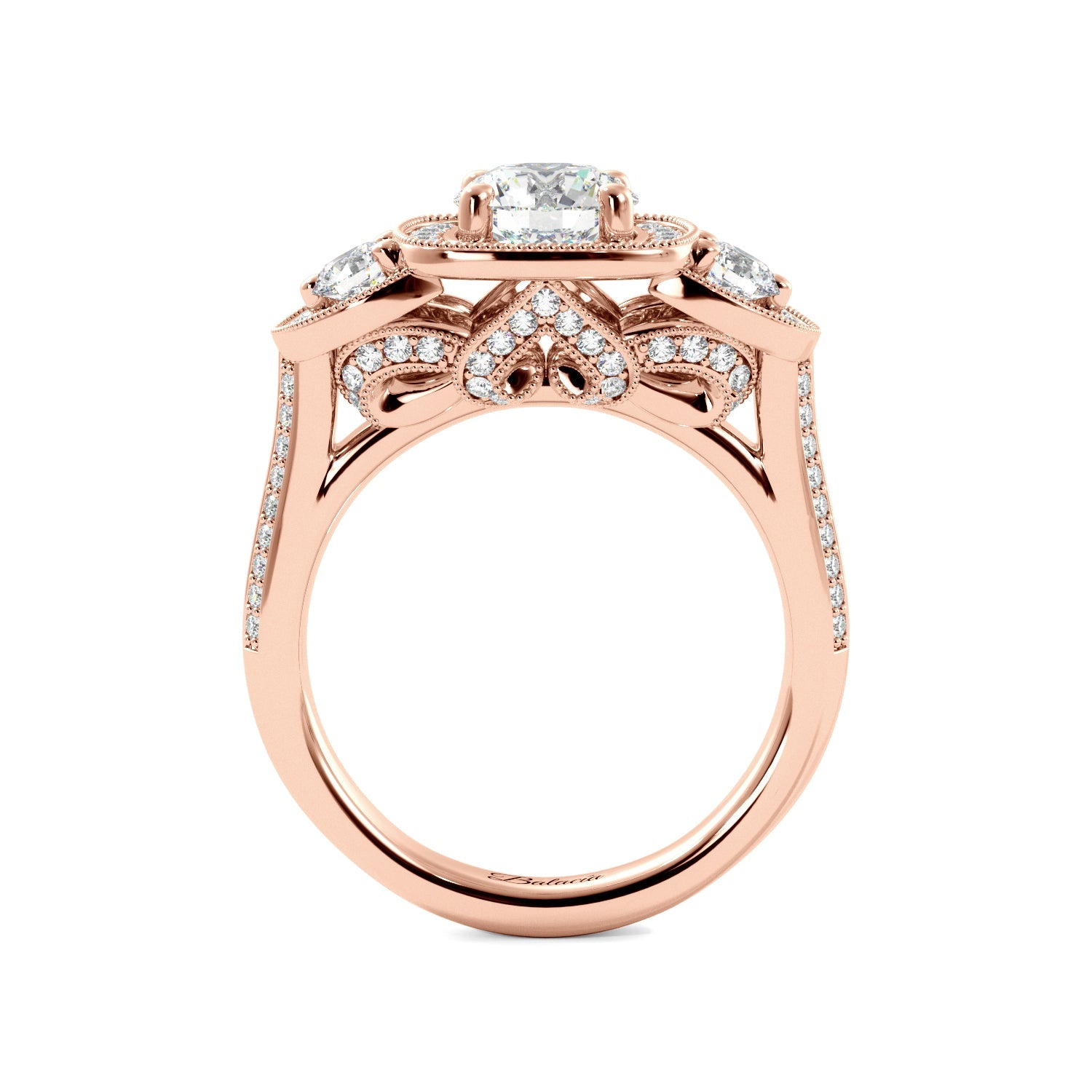 Round Three Stone Vintage Glam Diamond Engagement Ring - Balacia