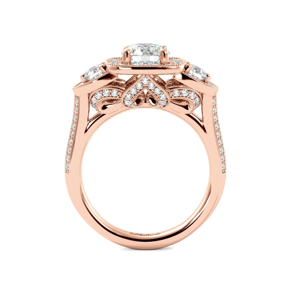 Round Three Stone Vintage Glam Diamond Engagement Ring - Balacia