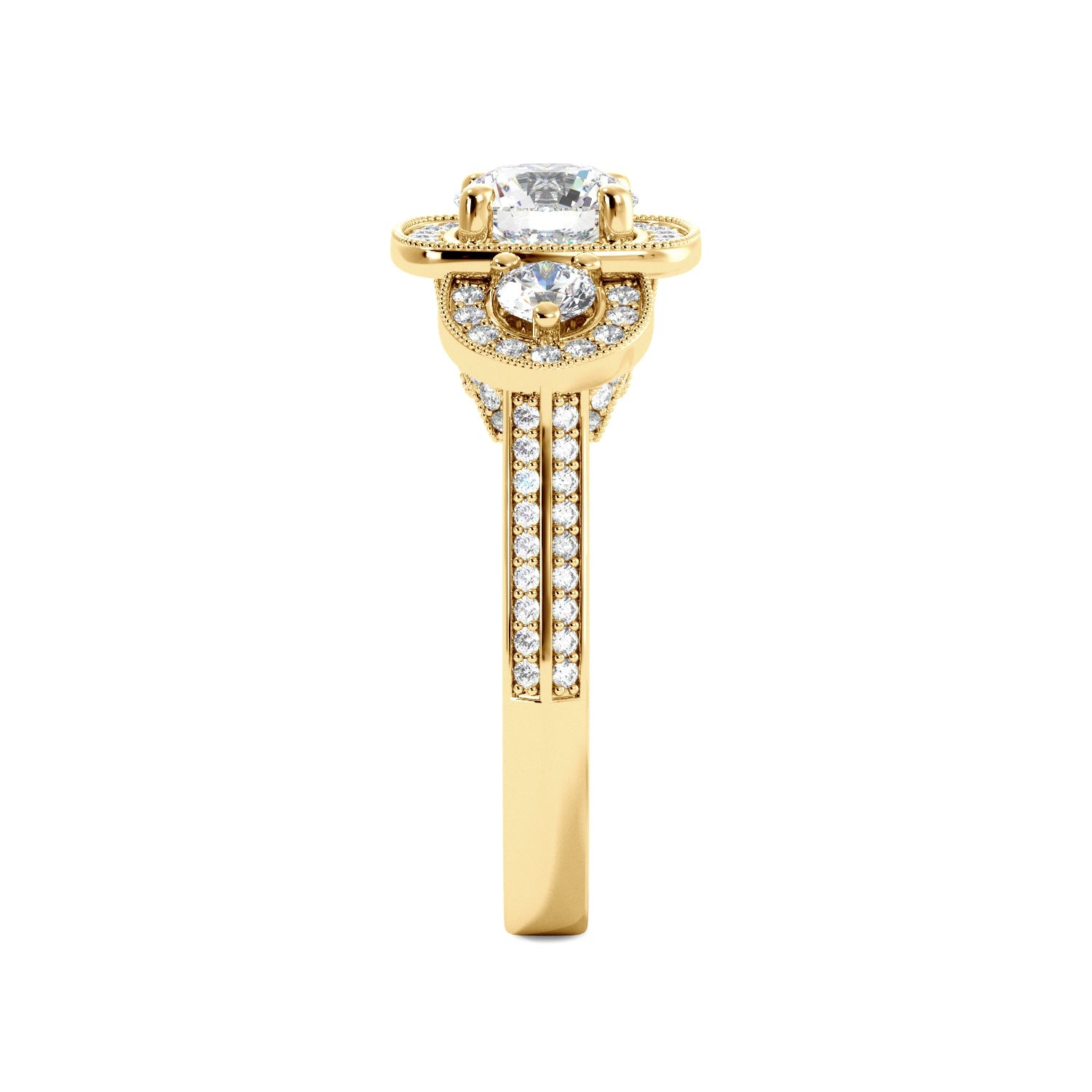 Round Three Stone Vintage Glam Diamond Engagement Ring - Balacia