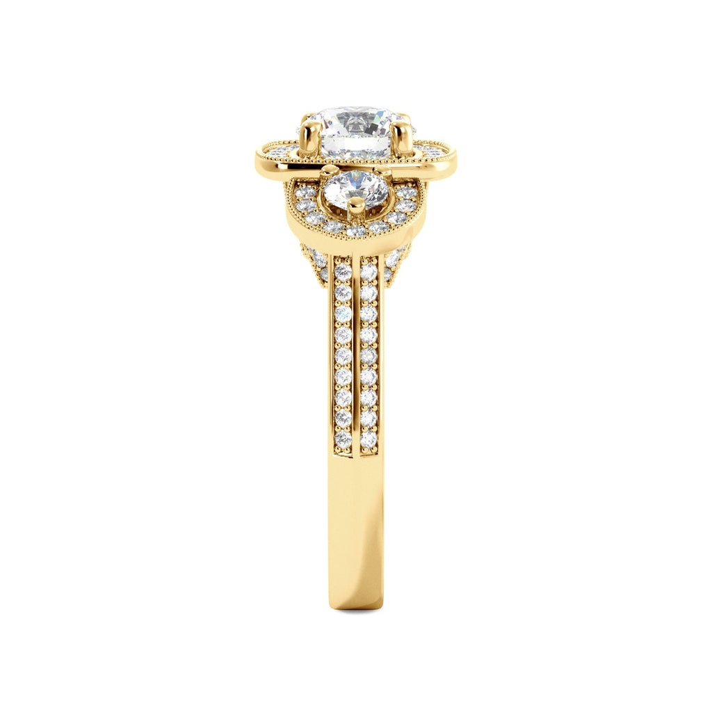 Round Three Stone Vintage Glam Diamond Engagement Ring - Balacia