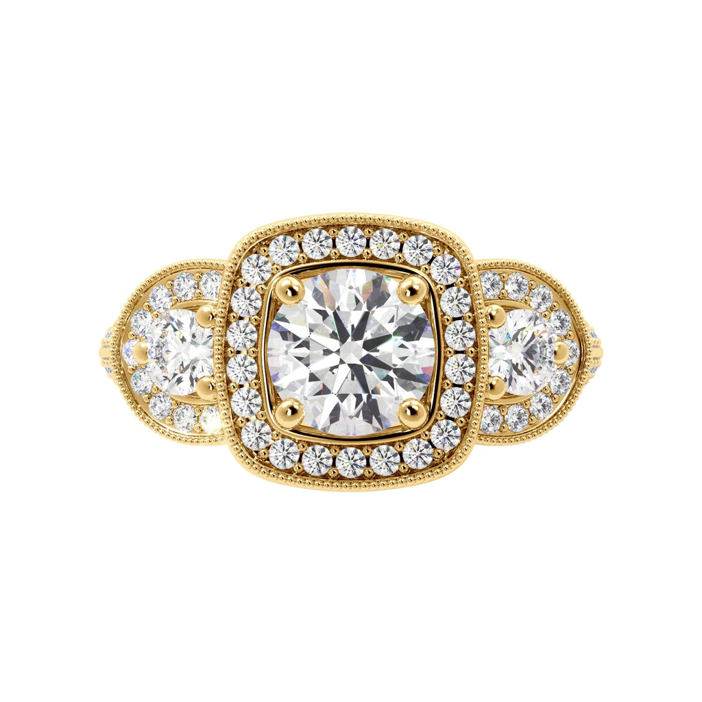 Round Three Stone Vintage Glam Diamond Engagement Ring - Balacia