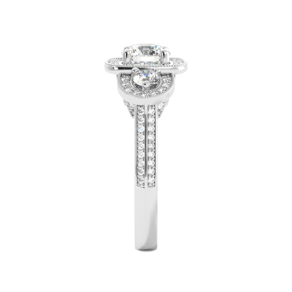 Round Three Stone Vintage Glam Diamond Engagement Ring - Balacia