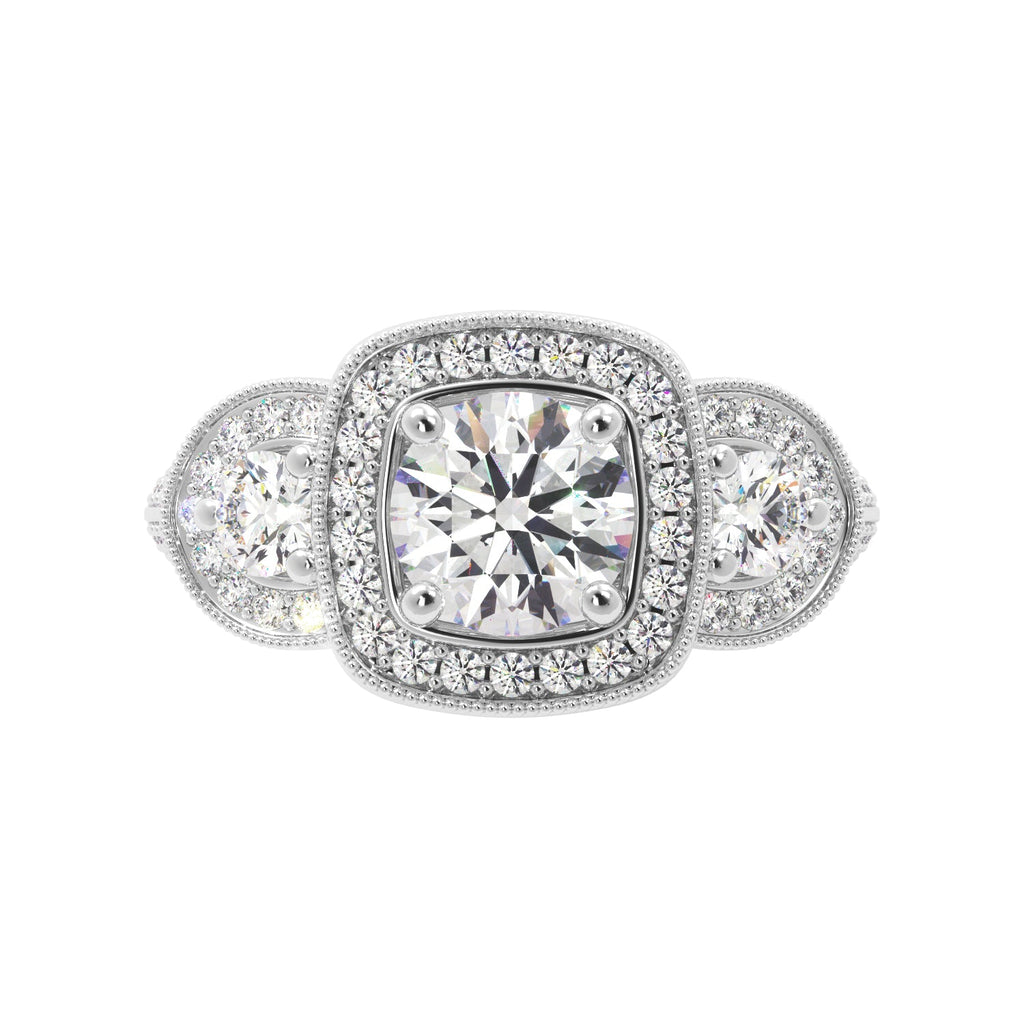 Round Three Stone Vintage Glam Diamond Engagement Ring - Balacia