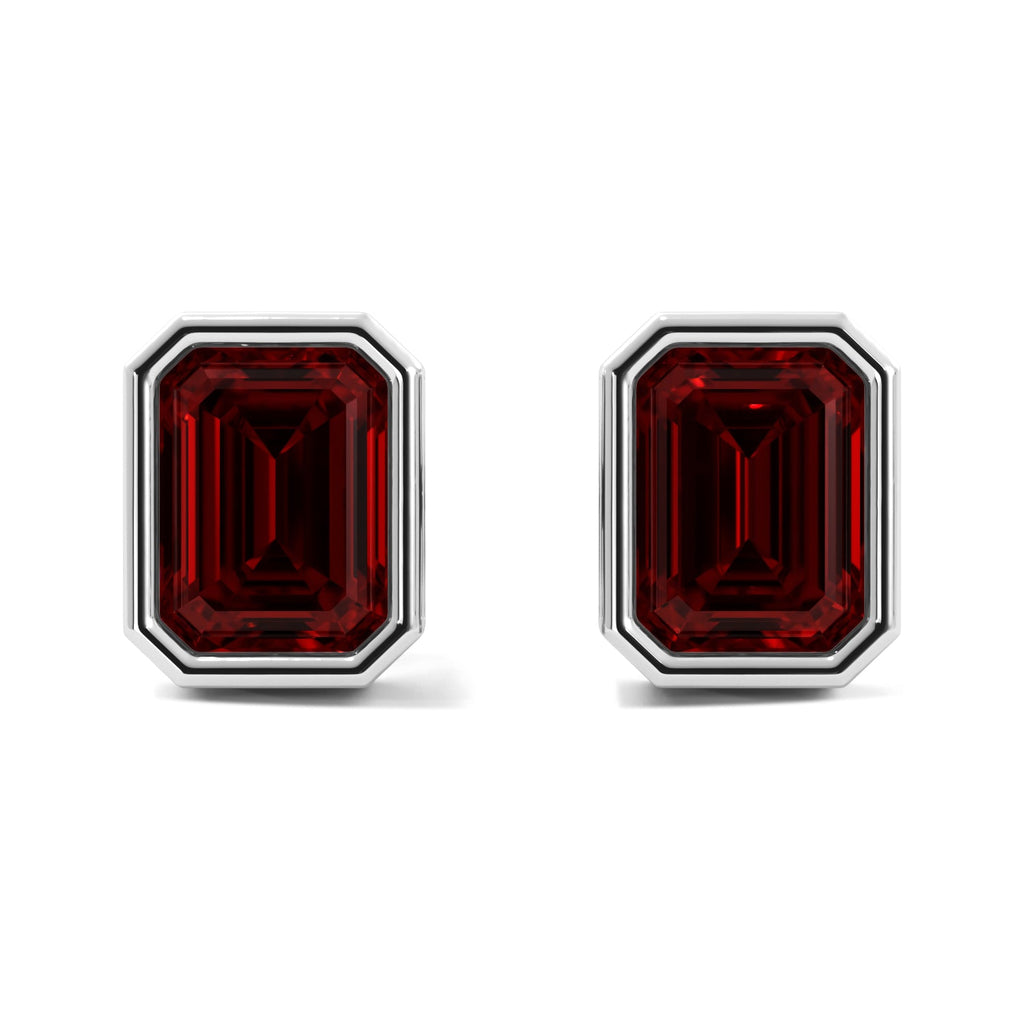 Ruby Emerald Cut Bezel Stud Earrings