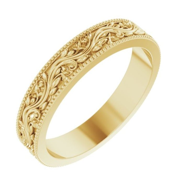 Sculptural Floral Milgrain Wedding Band - Balacia