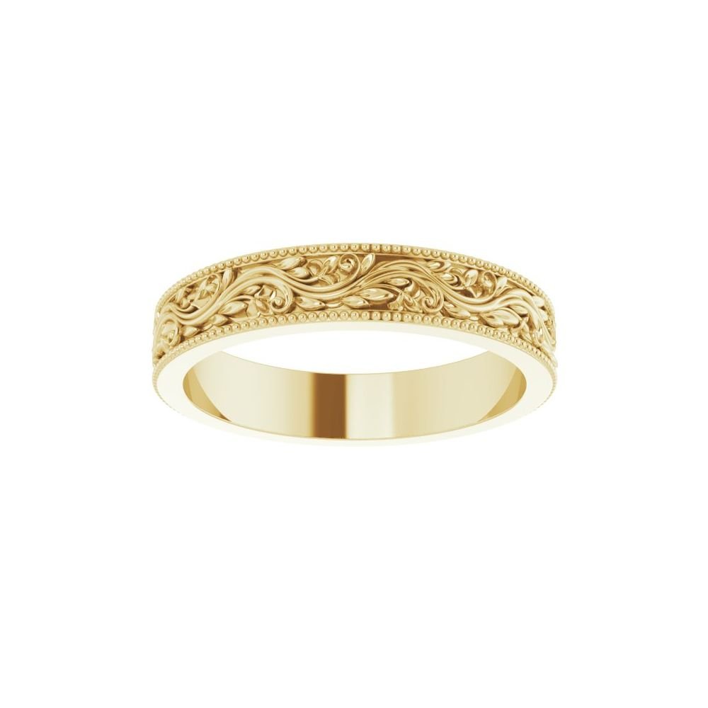 Sculptural Floral Milgrain Wedding Band - Balacia