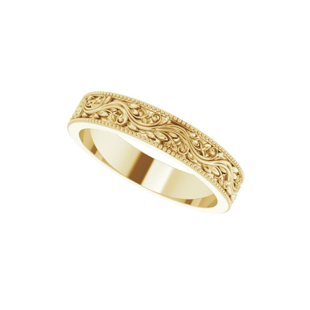 Sculptural Floral Milgrain Wedding Band - Balacia