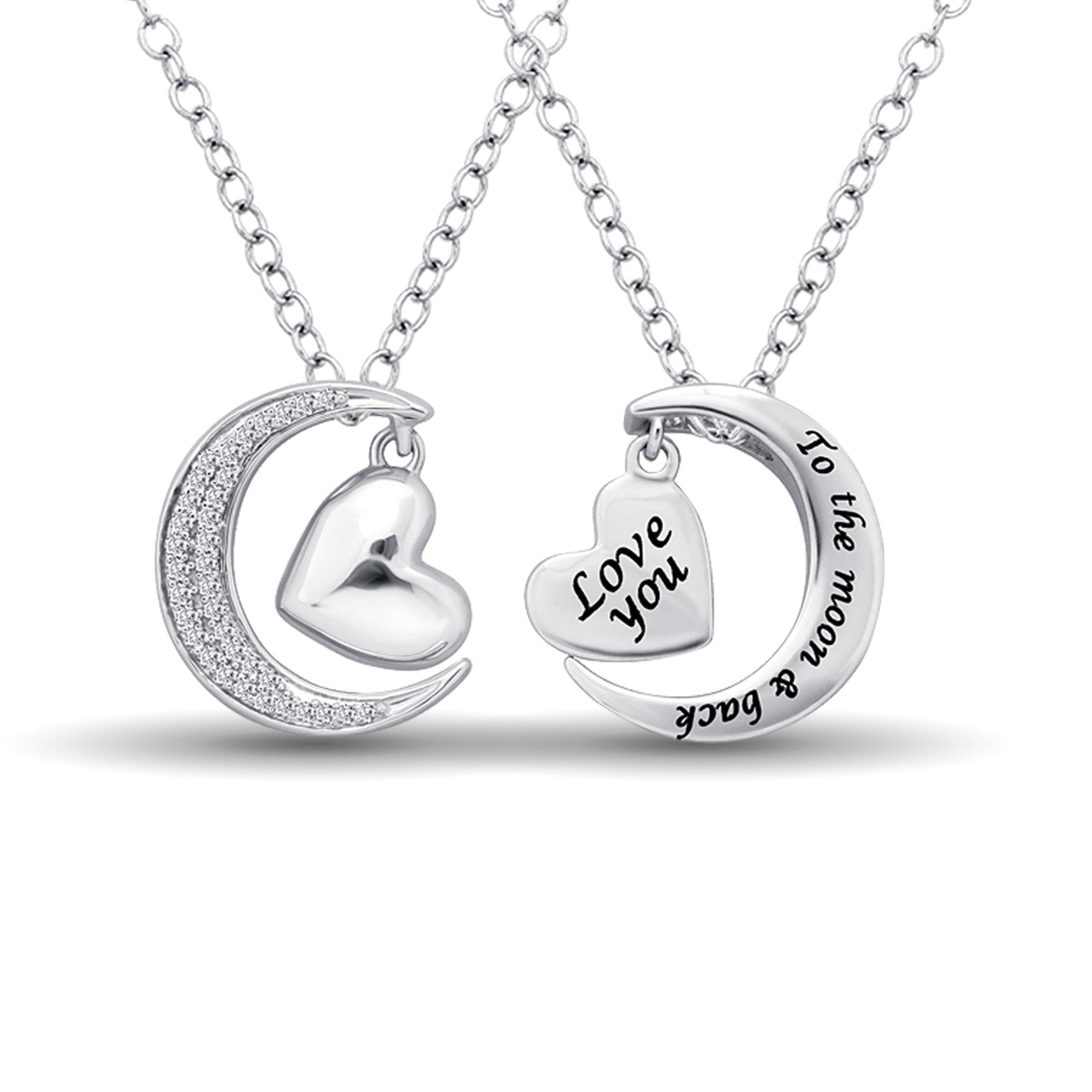 Sterling Silver 1/8 CTW Diamond Heart & Moon Pendant - Balacia