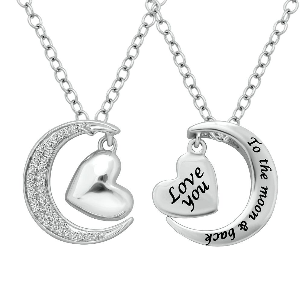 Sterling Silver 1/8 CTW Diamond Heart & Moon Pendant - Balacia